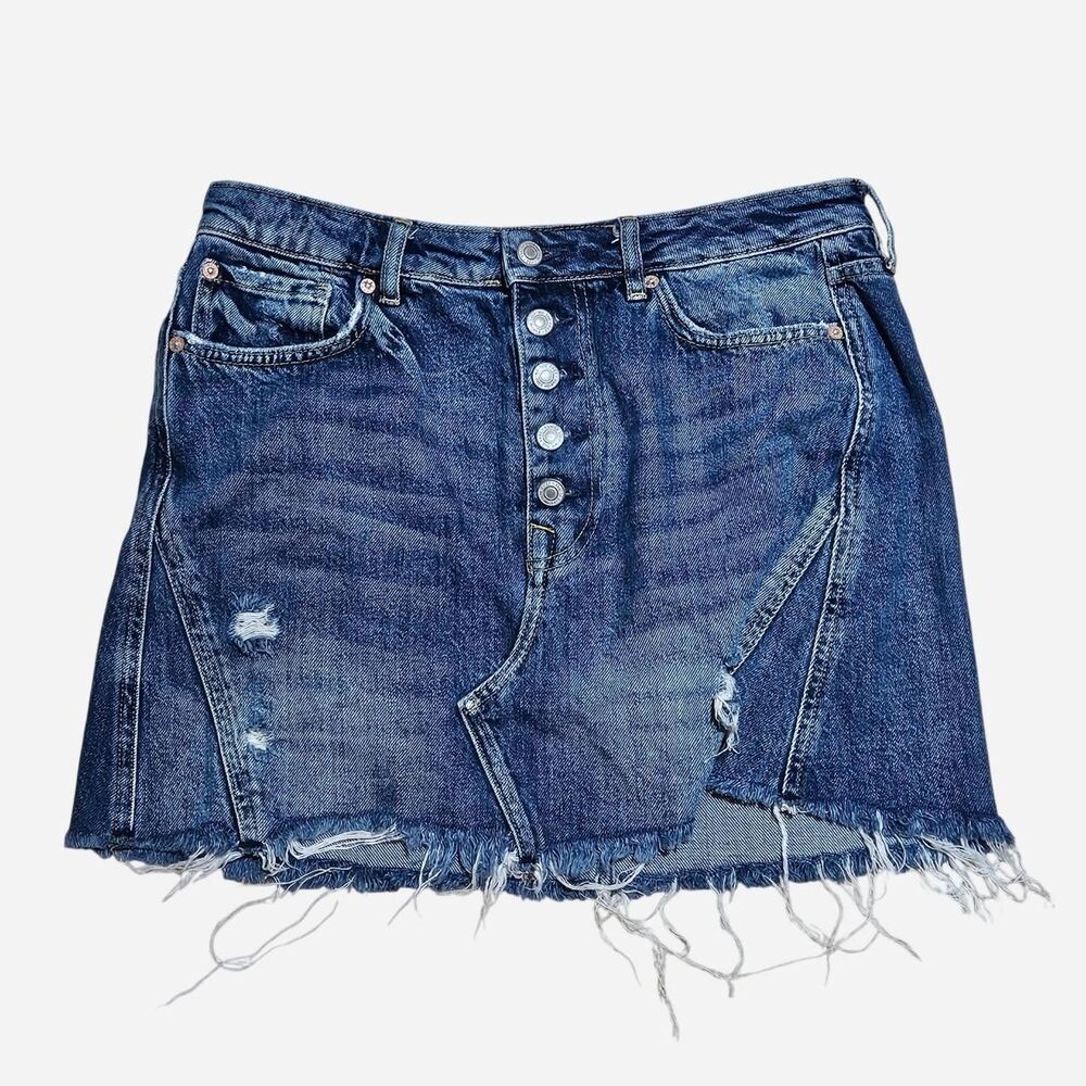 we the free denim distressed button fly mini skirt